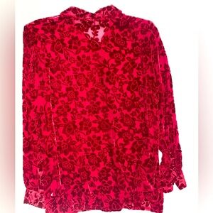 Red Floral Long Sleeve Sheer Blouse Vintage NY & CO.